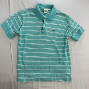 Lacoste Polo Shirt Men’s Large Fr 5 Blue Striped Short Sleeve 100% Cotton